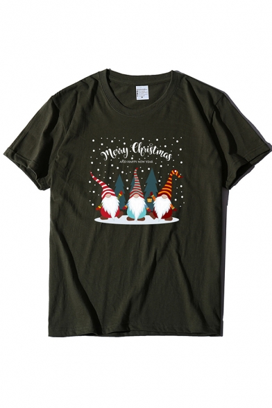 Casual Basic Short Sleeve Crew Neck MERRY CHRISTMAS Letter Santa Claus Printed Boxy Tee for Women