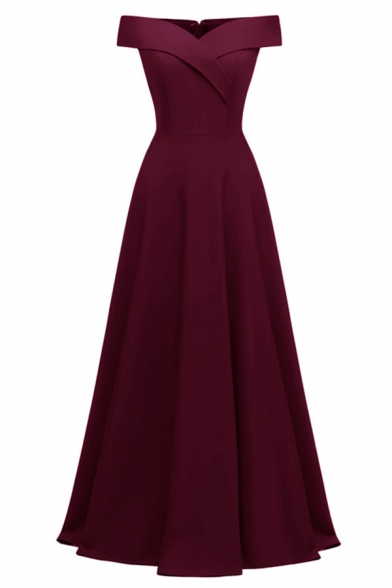 

Formal Women' Sleeveless Off Shoulder Maxi Plain Pleated A-Line Gown Dress, Black;burgundy;navy, LM582518