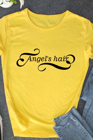 Funny Letter ANGEL'S HAIR Short Sleeves Crew Neck Casual Summer T-Shirt for Women