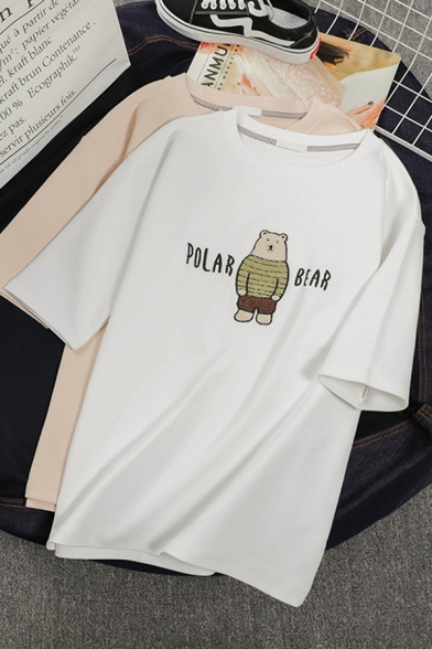 Girls' Streetwear Short Sleeve Crew Neck POLAR BEAR Letter Bear Printed Oversize Tee