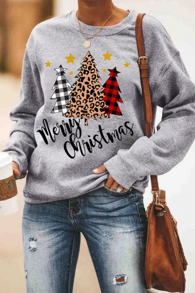 Leopard Printed Gifts for Women Holiday Shirt,Merry Christmas Crewneck Sweater Christmas Sweatshirt Buffalo Plaid Shirt Christmas Trees