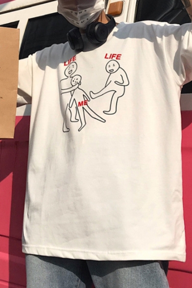 Harajuku Funny Letter LIFE ME Figure Pattern Short Sleeves Relaxed Loose T-Shirt