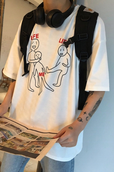 Harajuku Funny Letter LIFE ME Figure Pattern Short Sleeves Relaxed Loose T-Shirt