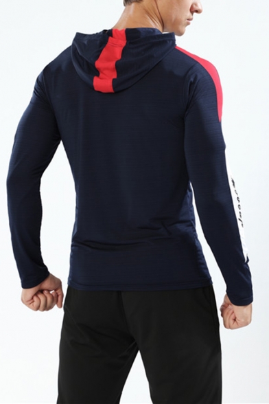 Men's Active Colorblock Letter Panel Long Sleeves Stretch Fit Casual Sports Hoodie