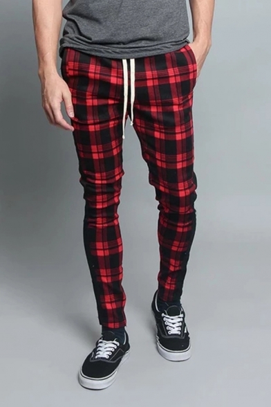 red and black plaid joggers mens