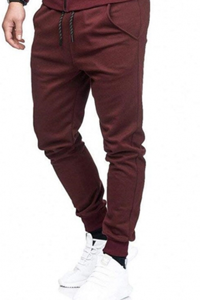 Mens Active Solid Color Drawstring Waist Sweatpants Relaxed Fit Cotton Pants