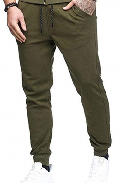 Mens Active Solid Color Drawstring Waist Sweatpants Relaxed Fit Cotton Pants