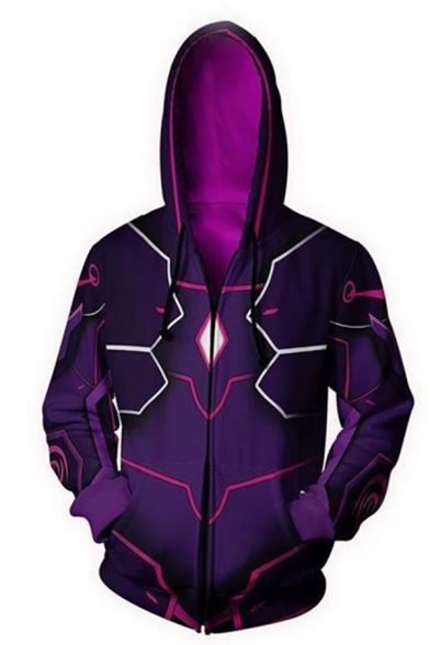 Mens Leisure Comic Anime Cosplay Costume 3D Printed Long Sleeve Zip Up Purple Hoodie