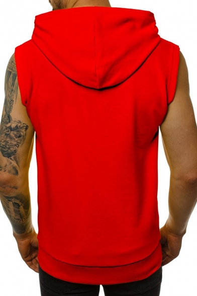 Mens Popular Solid Color Full Zip Sleeveless Hoodie with Pocket