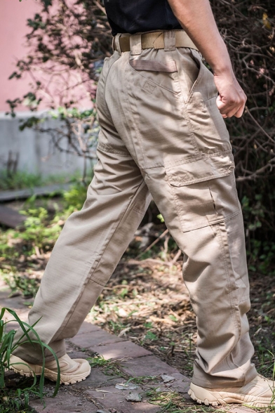 Mens Popular Solid Color Multi Pockets Wide Leg Pants Cargo Pants