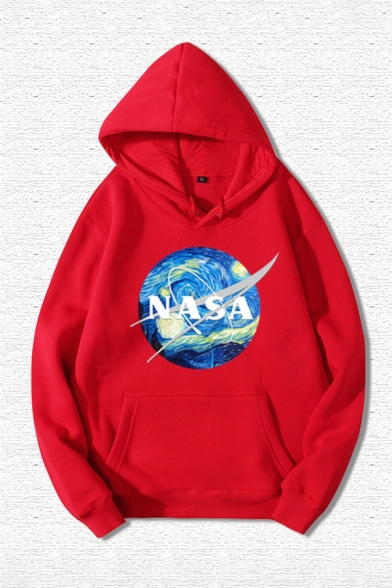 Unisex Popular NASA Galaxy Vortex Print Kangaroo Pocket Loose Pullover Hoodie