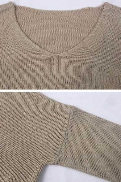 Cozy Stylish Women's Long Sleeve V-Neck Chunky Knit Plain Baggy Pullover Sweater