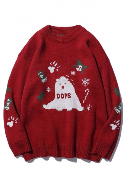 Cute Girls' Long Sleeve Crew Neck Dog Print Letter DOPS Boxy Knit Pullover Sweater