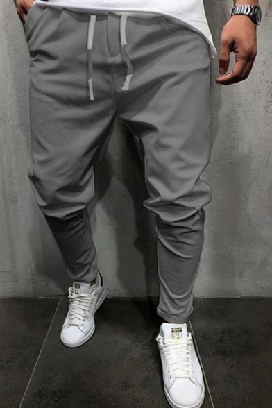 Men's Popular Drawstring Waist Loose Fit Solid Color Leisure Trousers
