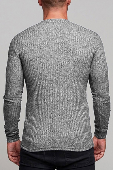YYear Men Knit Long Sleeve Round Neck Basic Pullover Sweater 