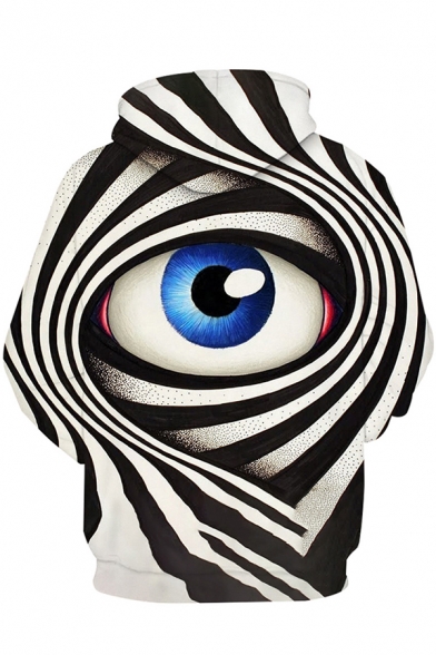 New Trendy Black and White Stripe and Eye 3D Printed Long Sleeve Leisure Hoodie