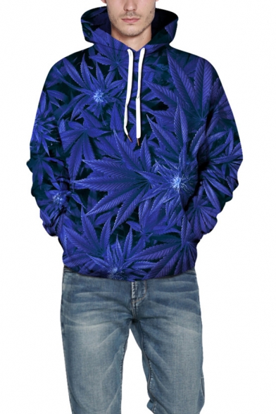 New Trendy Floral Forest Leaves 3D Pattern Long Sleeve Casual Drawstring Hoodie