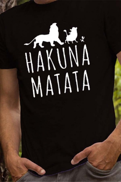 Summer Stylish Letter HAKUNA MATATA Print Short Sleeve Loose Graphic T-Shirt