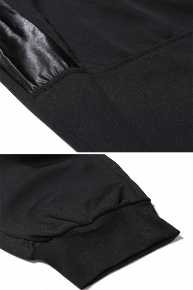 Active Color Block Zipper Pocket PU Leather Panel Drawstring Waist Casual Pants