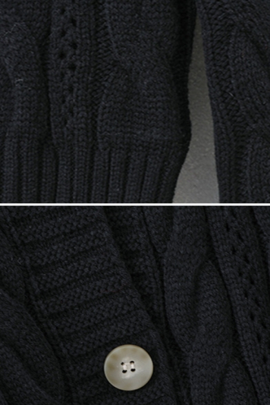 Basic Casual Long Sleeve Crew Neck Button Down Plain Oversize Aran Cardigan for Women
