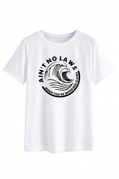 

Basic Short Sleeve Crew Neck Letter AIN'T NO LAWS Graphic Relaxed Fit Tee for Women, Blue;burgundy;green;white, LM586529