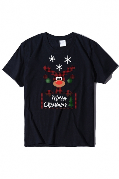 

Chic Popular Girls' Short Sleeve Crew Neck Letter MERRY CHRISTMAS Reindeer Printed Relaxed Christmas Tee, Black;blue;burgundy;green;orange;pink;red;white;rose red;gray;purple;yellow;army green;olive;navy;sky blue, LM582226