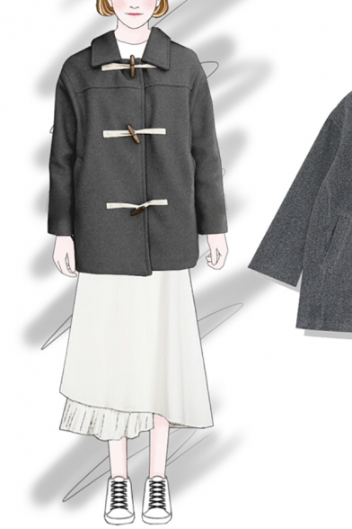 Girls' Fashion Long Sleeve Lapel Collar Pockets Side Sherpa Fleece Baggy Duffle Coat in Dark Grey