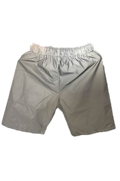 Hip-Hop Style White Drawstring Waist Loose Fit Reflective Shorts with Mesh Liner