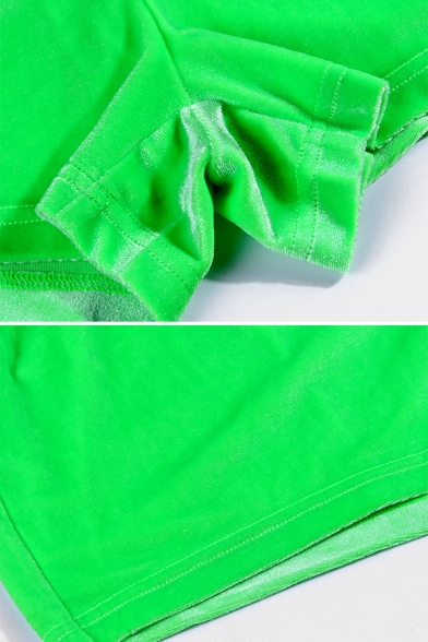 Popular Stand Collar Zip Up Crop Coat with Elastic Waist Shorts Plain Velvet Co-ords