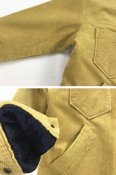 Preppy Girls' Long Sleeve Lapel Collar Button Down Pockets Decoration Sherpa Liner Corduroy Plain Loose Jacket