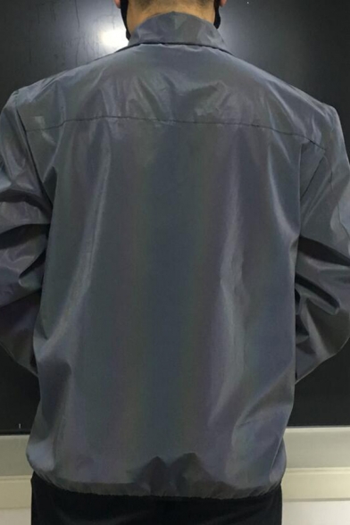 Unique Rainbow Reflective Lapel Collar Long Sleeves Zip Placket Loose Fit Men's Jacket