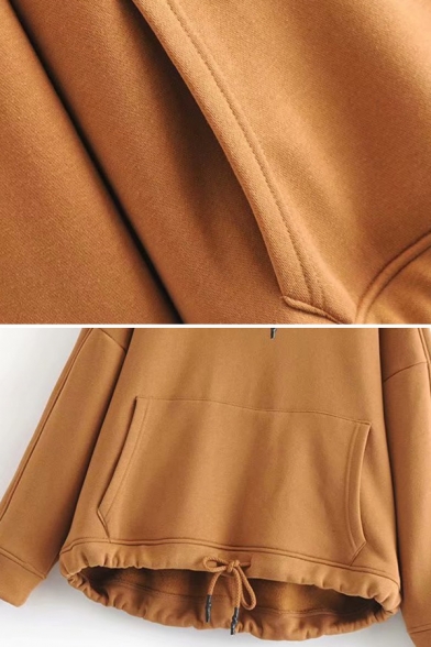Women's Popular Plain Long Sleeve Drawstring Kangaroo Pocket Oversize Daily Pullover Hoodie