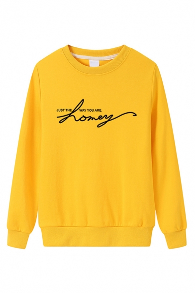 Casual Women's Basic Long Sleeve Crew Neck Letter JUST THE WAY YOU ARE HONEY Print Relaxed Sweatshirt