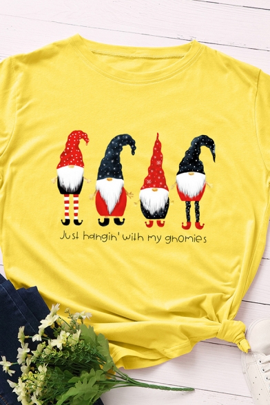 Chic Girls' Short Sleeve Crew Neck JUST HANGIN' WITH MY GHOMIES Letter Santa Claus Printed Relaxed T Shirt