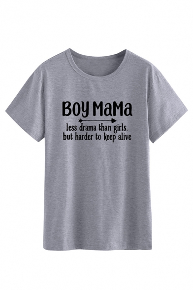 Cool Girls' Short Sleeve Crew Neck BOY MAMA Letter Arrow Pattern Fitted T Shirt