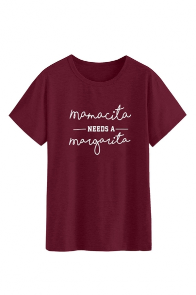 Funny Casual Short Sleeve Crew Neck Letter MAMACITA NEEDS A MARGARITA Loose Fit T Shirt for Female