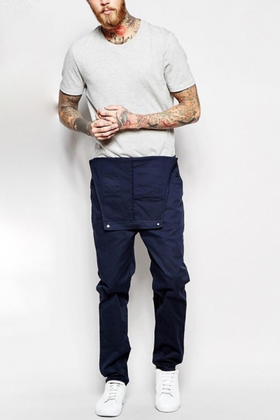 Whole Colored Multi-Pocket Relaxed Fit Jeans Suspender Pants