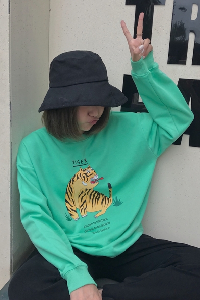 Korean Style Long Sleeve Crew Neck CAT letter Kitty Print Baggy Pullover Sweatshirt for Cute Girls