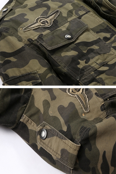 Mens Leisure Fashion Camouflage Printed Long Sleeve Zip Up Slim Fit Military Jacket