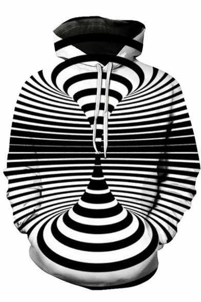 New Fashion Vertigo Spiral 3D Print Long Sleeves Black and White Hoodie