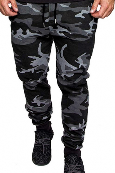 Simple Camouflage Printed Drawstring Waist Solid Pencil Pants Leisure Trousers