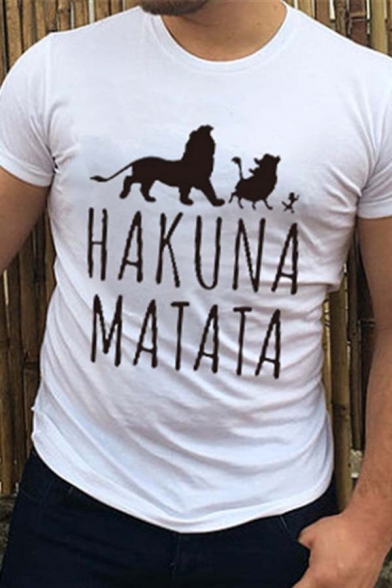 Summer Stylish Letter HAKUNA MATATA Print Short Sleeve Loose Graphic T-Shirt