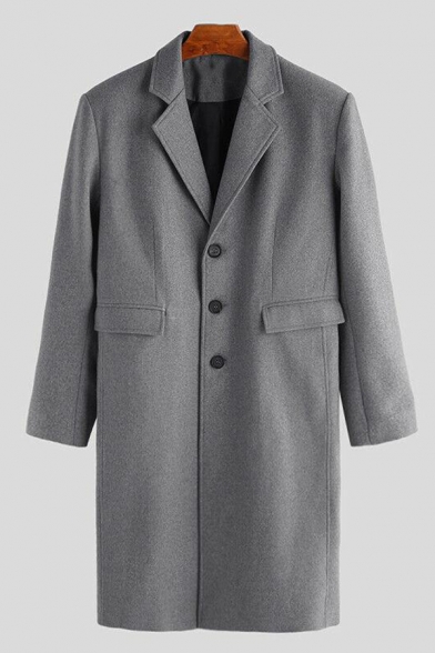 British Style Whole Colored Long Sleeves Single Breasted Longline Woolen Overcoat