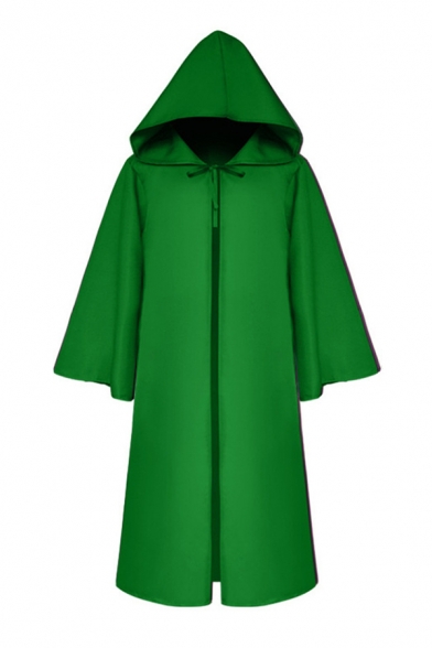 Chic Halloween Girls' Bell Sleeve Hooded Bow Tied Oversize Maxi Plain Trench Coat