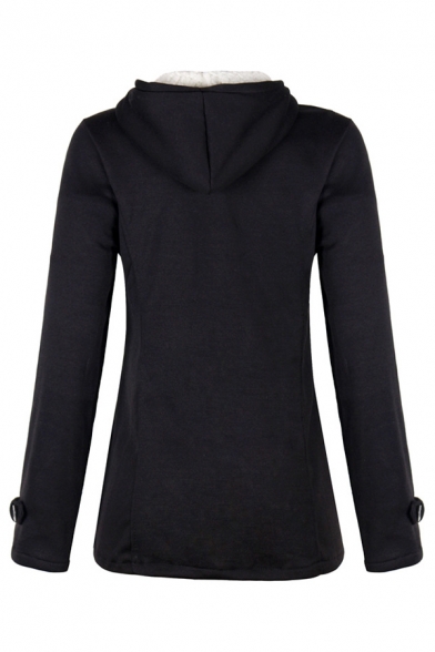 Female Classic Warm Long Sleeve Hooded Zipper Front Shearling Liner Plain Fitted Duffle Coat