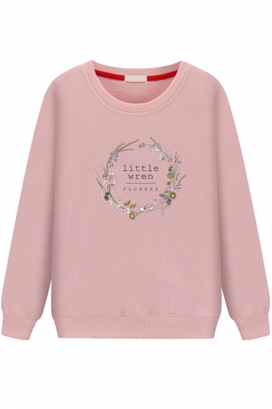 Girls' Casual Basic Long Sleeve Round Neck Letter LITTLE WREN Cartoon Printed Relaxed Daily Pullover Sweatshirt