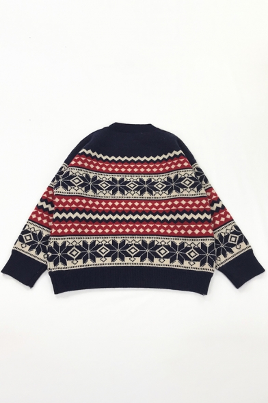 Hot Popular Geometric Snowflake Print Long Sleeves Loose Christmas Sweater