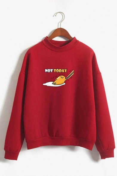 Hot Popular Letter NOT TODAY Cartoon Lazy Egg Chopsticks Print Long Sleeves Casual Sweatshirt