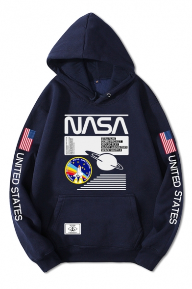 Men's Stylish NASA Letter Printed Long Sleeves Oversized Graphic Hoodie with Pocket