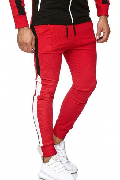 Mens Active Colorblock Stripe Printed Slim Fit Casual Sport Trousers